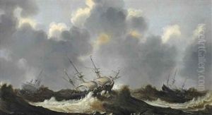 Dutch Three-masters In A Stormy Sea by Aert Anthonisz