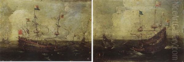 A Heavily Armed Dutch Four-master And Other Ships At Open Sea - view 1