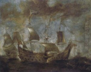 Seegefecht Zwischen Spanischen Oder Englischen Kriegsschiffen Und Einem Piratenschiff