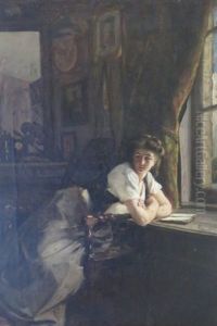 Jeune Femme A Sa Fenetre by Alexandre Antigna