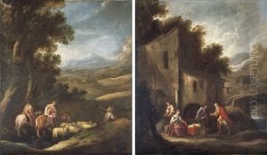 Jacob And His Household Journeying To Meet Esau (+ Laban Searching For The Images Of Jacob As Secreted By Rachel; Pair) by Francisco Antolinez Y Ochoa