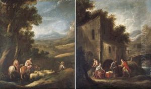Jacob And His Household Journeying To Meet Esau (+ Laban Searching For The Images Of Jacob; Pair) by Francisco Antolinez Y Ochoa