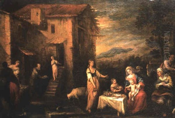The Holy Family And St. Anne Offered Fruit Outside A Farmhouse - view 1