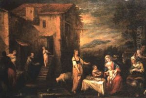 The Holy Family And St. Anne Offered Fruit Outside A Farmhouse