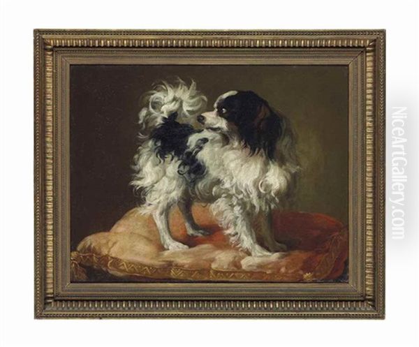 A King Charles Spaniel On A Red And Gold Embroidered Cushion - view 1