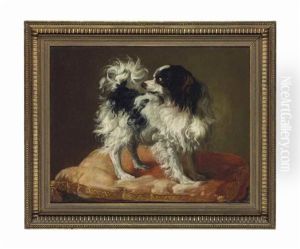 A King Charles Spaniel On A Red And Gold Embroidered Cushion