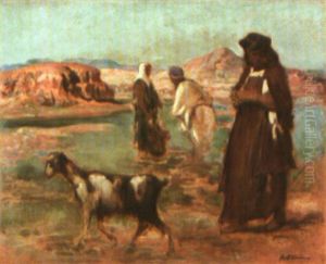 Femmes Arabes Dans Un Oued by Louis-Ferdinand Antoni