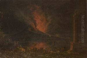 La Baie De Naples, La Nuit Avec L'eruption Du Vesuve Vue Depuis La Riviera Di Chiaia La Baie De Naples, La Nuit Avec L'eruption Du Vesuve Vue Depuis La Riviera Di Chiaia
