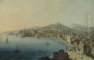 A View Of The Bay Of Naples, With Figures On The Riviera Di Chiaia by Pietro Antoniani