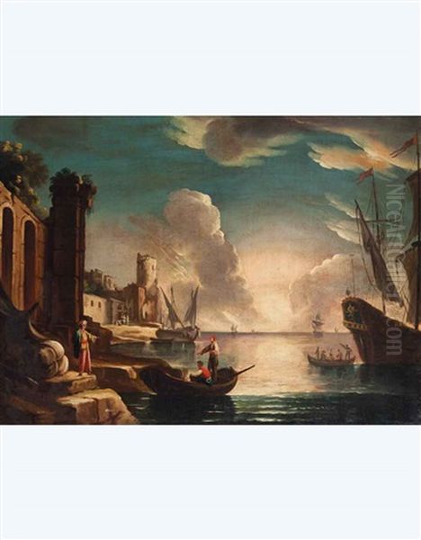 Paesaggio Con Rovine, Barche E Figure - view 1