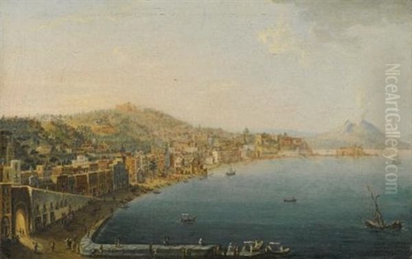 Naples, A View Of The Riviera Di Chiaia From The Convento Di Sant Antonio, With Vesuvius Smoking In The Distance - view 1