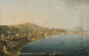 Naples, A View Of The Riviera Di Chiaia From The Convento Di Sant Antonio, With Vesuvius Smoking In The Distance