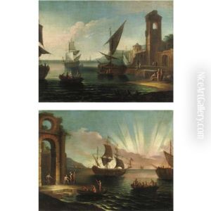 Vedute Costiere Con Figure E Imbarcazioni (pair) by Pietro Antoniani