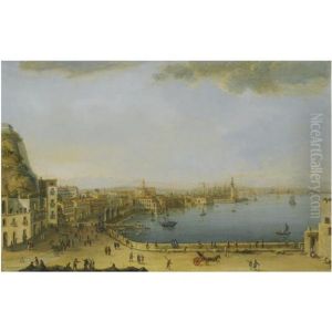 Naples, A View Of The Strada Di Santa Lucia From Pizzofalcone To The Ponte Della Maddalena by Pietro Antoniani