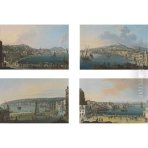 View Of Chiaia, Naples, Looking Towards Vesuvius (+3 Others; 4 Works)