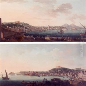 Naples, A View Of The Riviera Di Chiaia From The Convento Di Sant'antonio, With Figures Promenading And Mount Vesuvius Beyond by Pietro Antoniani