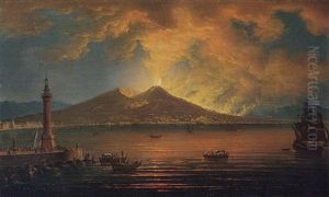 Naples, A View Of The Bay With The Eruption Of Vesuvius