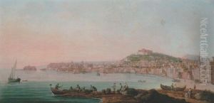 Naples, A View Of The Bay From The Marinella Looking Towards The Molo And The Castel Dell'ovo by Pietro Antoniani