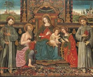 The Madonna And Child Enthroned With Saints Francis Of Assisi, Jerome, Catherine Of Alexandria And Anthony Of Padua The Madonna And Child Enthroned With Saints Francis Of Assisi, Jerome, Catherine Of Alexandria And Anthony Of Padua