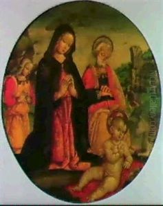 A Tondo: The Holy Family With An Angel, In A Landscape by Antonio Massari da Viterbo