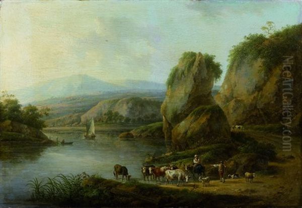 Scene Pastorale Au Bord D'une Riviere - view 1
