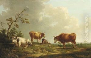 A Pastoral Landscape With Cattle And A Herdsman by Henri-Joseph Antonissen