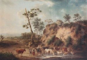 Peasants With Cattle In An Open Landscape by Henri-Joseph Antonissen