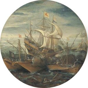 Battaglia Navale Tra Galeone E Due Galere