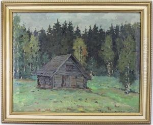 Painting Of A House In A Wooded Landscape by Jekabs Apinis