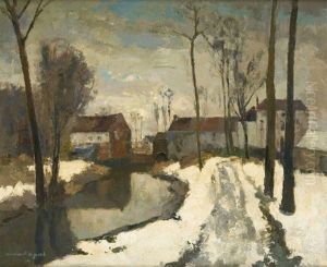 Paysage Enneige Avec Riviere by Armand Adrien Marie Apol