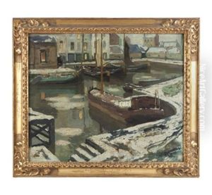 Barges In A Harbor In Winter Barges In A Harbor In Winter