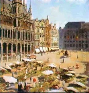 Le Marche' Aux Fleurs A Grand Place De Bruxelles by Armand Adrien Marie Apol