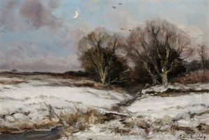 Winter Landscape With Crescent Moon by Louis Apol