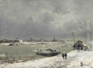 A Ferry Crossing Near Wijk Bij Duurstede In Winter A Ferry Crossing Near Wijk Bij Duurstede In Winter