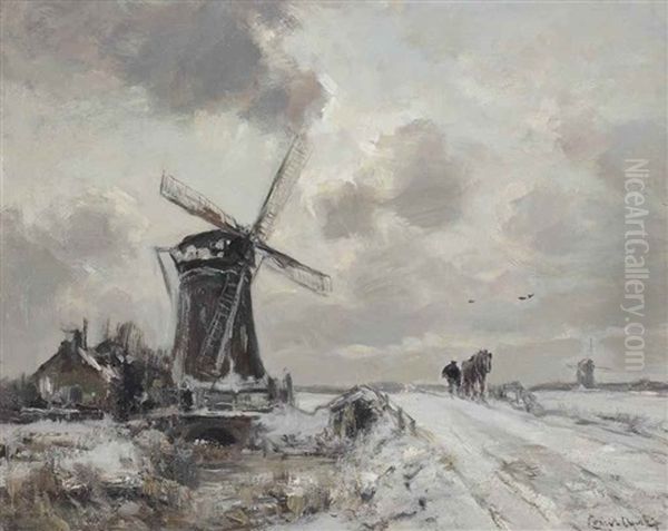 A Snow Covered Winter Landscape With A Windmill - view 1
