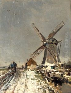 Sneeuwlandschap Met Molen by Louis Apol