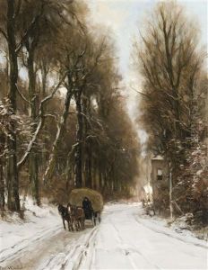 Charrette De Foin Sur Un Sentier Enneige