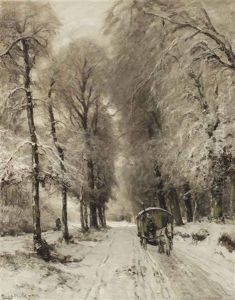 A Horse-drawn Cart On A Snowy Path by Louis Apol