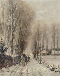 A Horse-drawn Cart On A Snowy Path