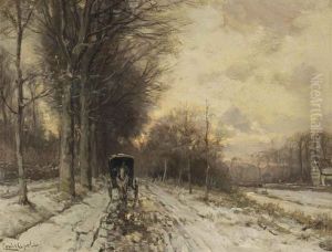 A Horse-drawn Cart On A Snowy Path