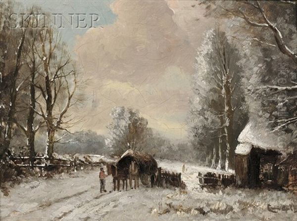 Snowy Landscape With Horse-drawn Hay Wagon - view 1