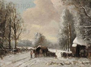 Snowy Landscape With Horse-drawn Hay Wagon