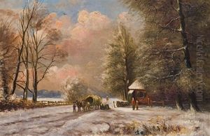 Winterliche Landstrase Mit Pferdewagen Winterliche Landstrase Mit Pferdewagen