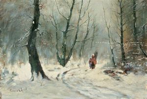 Winterwald Mit Mutter Und Kind by Louis Apol