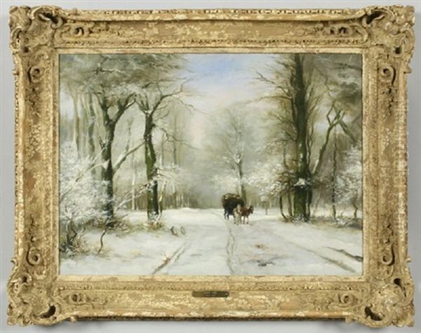 Wintry Landscape With A Horse And Cart Coming Down The Path - view 1