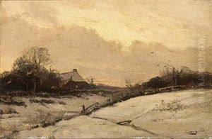 A Farm House In A Snow Covered Landscape by Louis Apol