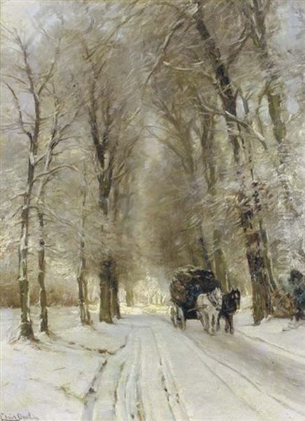 A Horse Drawn Cart On A Snow Covered Forest Track - view 1