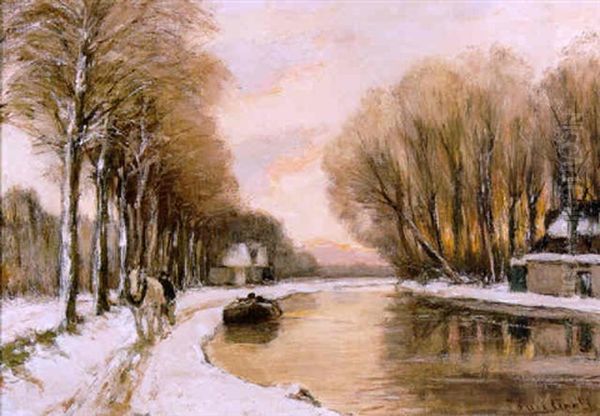 Winterladschap Met Huizen Langs Een Vaart - view 1