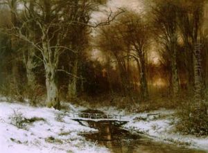 A Wintry Forest Scene At Dusk by Louis Apol