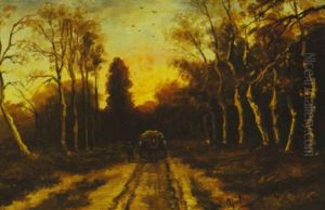 Horse Cart And Traveller Along Tree-lined Path by Louis Apol